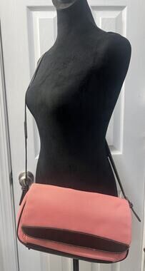 VINTAGE LIZ CLAIBORN 1990'S Pink TWEED BROWN STRAP PURSE HANDBAG CUTE Y2K